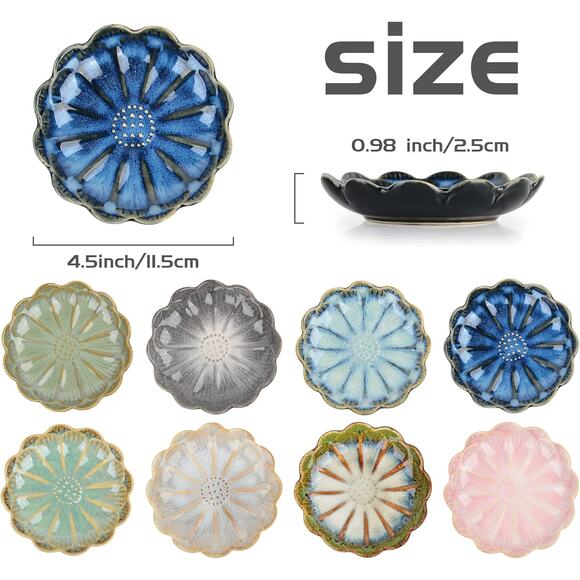 Ceramic Dipping Bowls Set of 8, 3 oz Sauce Dishes, Small Porcelain Flower Plates - Picture 2 of 8